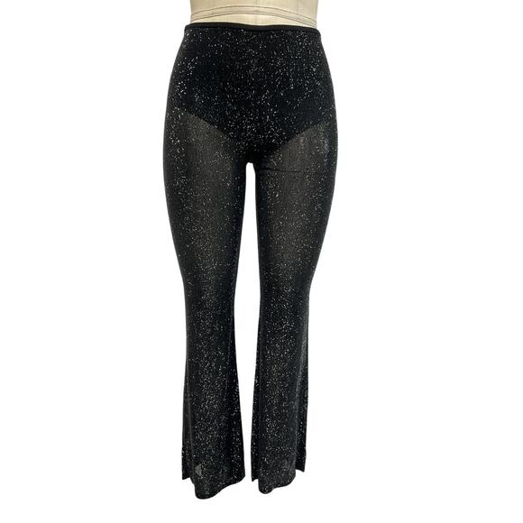 Alexander Wang Black Viscose Sheer Boot Leg Pant With Clear Bead Hotfix Size XS - Picture 2 of 5